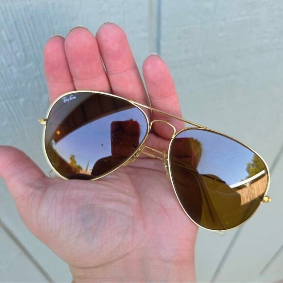 Vintage 80s Ray-Ban B&L Aviator Sunglasses – Gold Frame B-15 Brown Lenses 58-14 - Picture 5 of 9